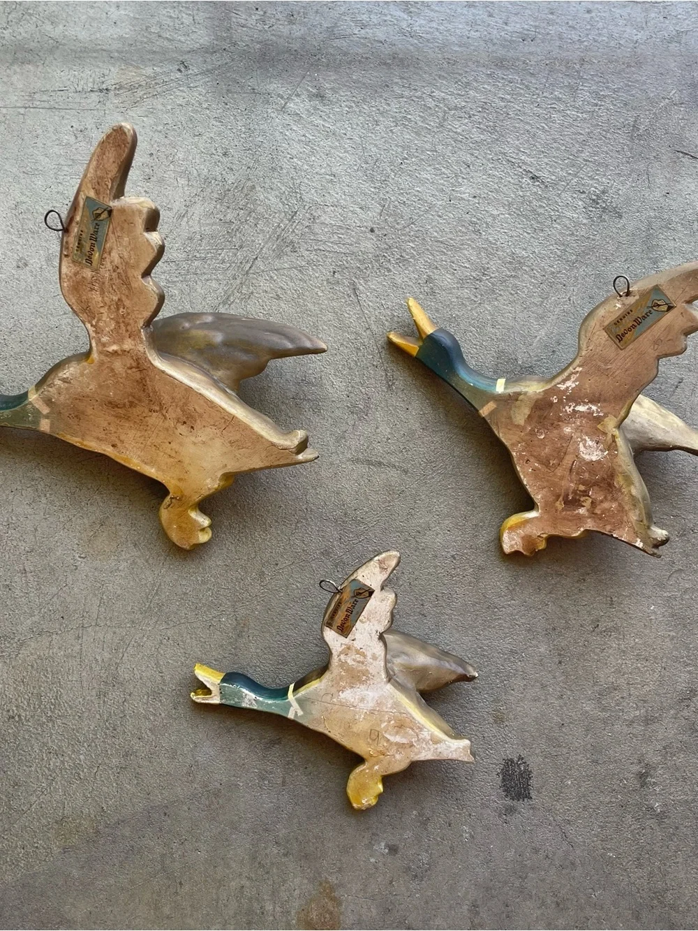 Vintage Devon Ware Kahane Painted Chalkware Wall Ducks 1950's